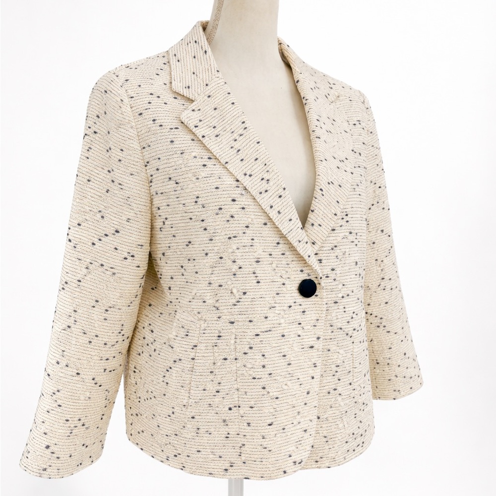 Talbots Jackie Fit Ivory Tweed Blazer Black Fleck Cotton Blend Size 14 Preppyโ